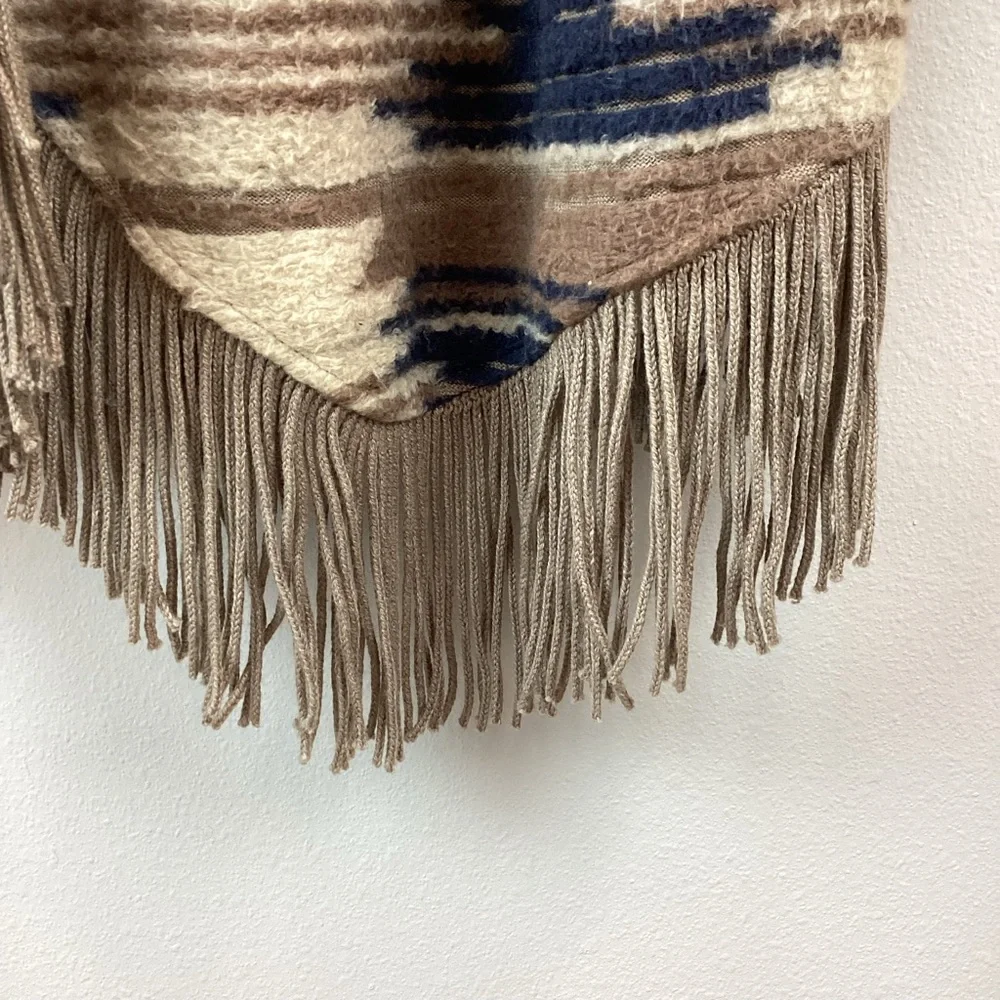 Lucky Brand Aztec Boho Open Front Fringe Cardigan | Large